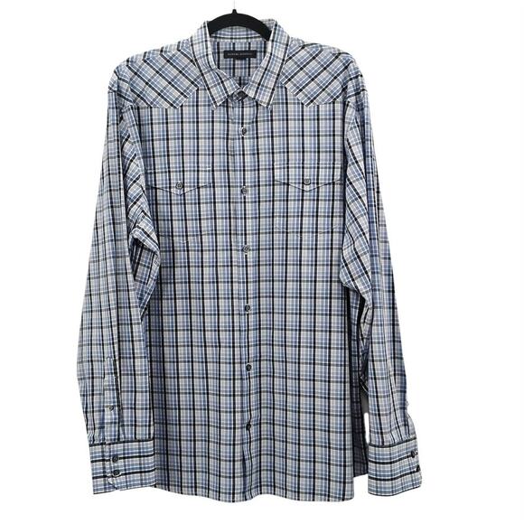 Banana Republic Plaid Dress Shirt Button Up Plaid Flap Pockets Blue White XL - Picture 1 of 5